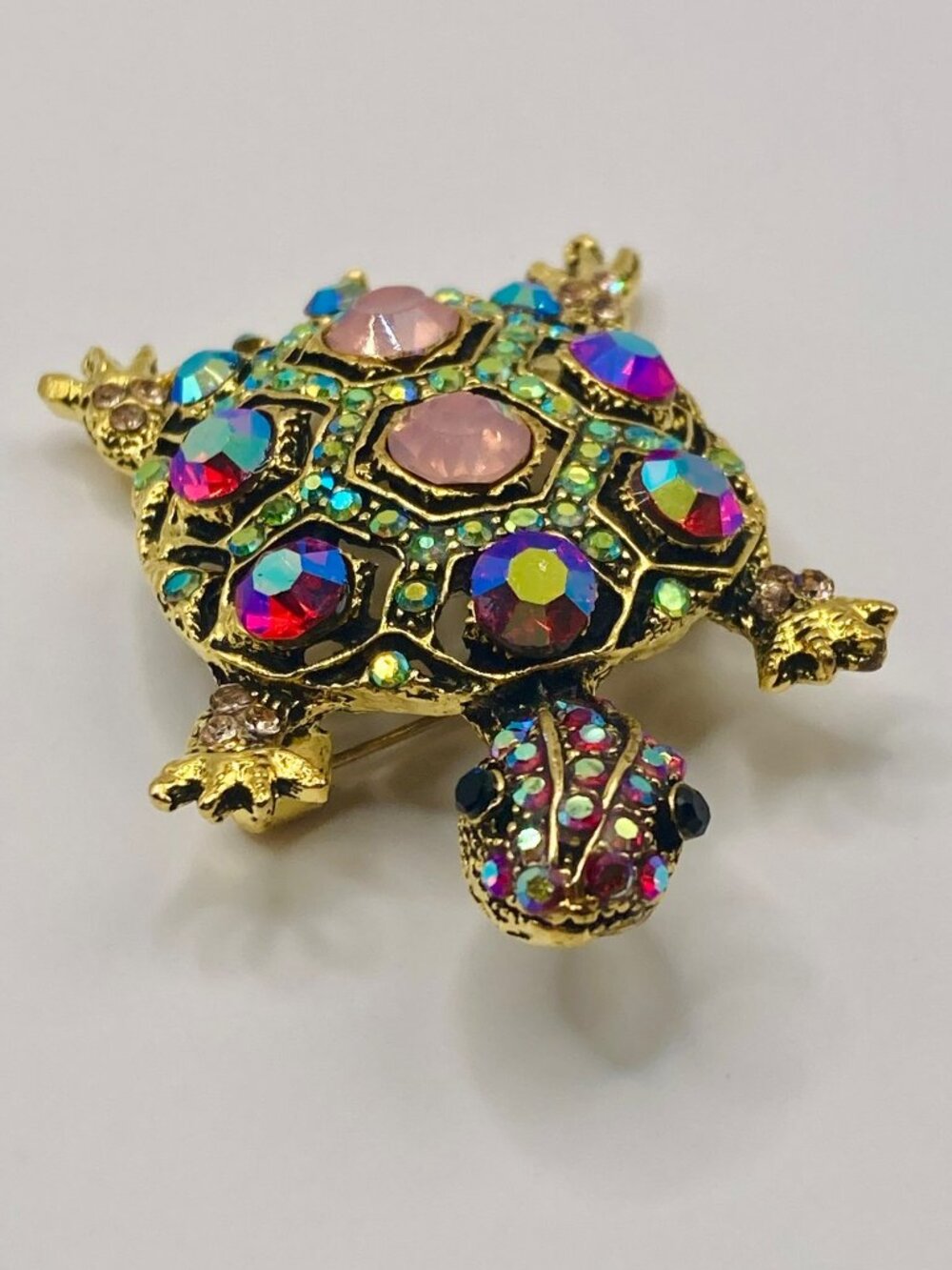 Colorful Rhinestone Turtle Brooch Pin -58B